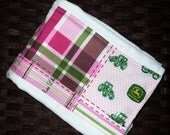 On Sale John Deere Pink & Green Plaid Cloth Diaper Burp Cloth