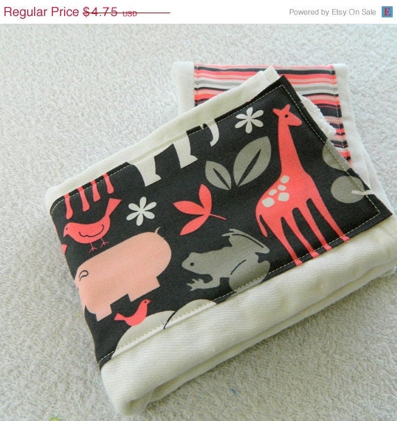 On Sale Girl Burp Cloth - Pink & Gray Zoo Animals Cloth Diaper