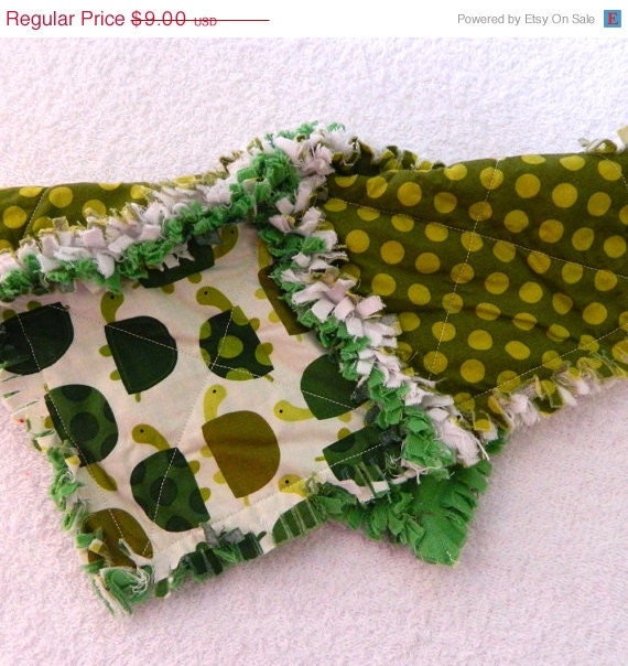 On Sale Turtle Baby Blanket - Green & Cream Security Rag Quilt - Boy