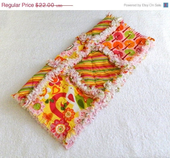 On Sale Girl Rag Quilt - Colorful Flowers & Stripes- Security Blanket