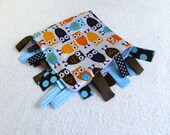 On Sale Owl  Ribbon Blanket - Blue, Orange, & Brown Minky and Satin