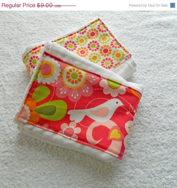 On Sale Burp Cloths  - Pink Birds & Flowers - set of 2