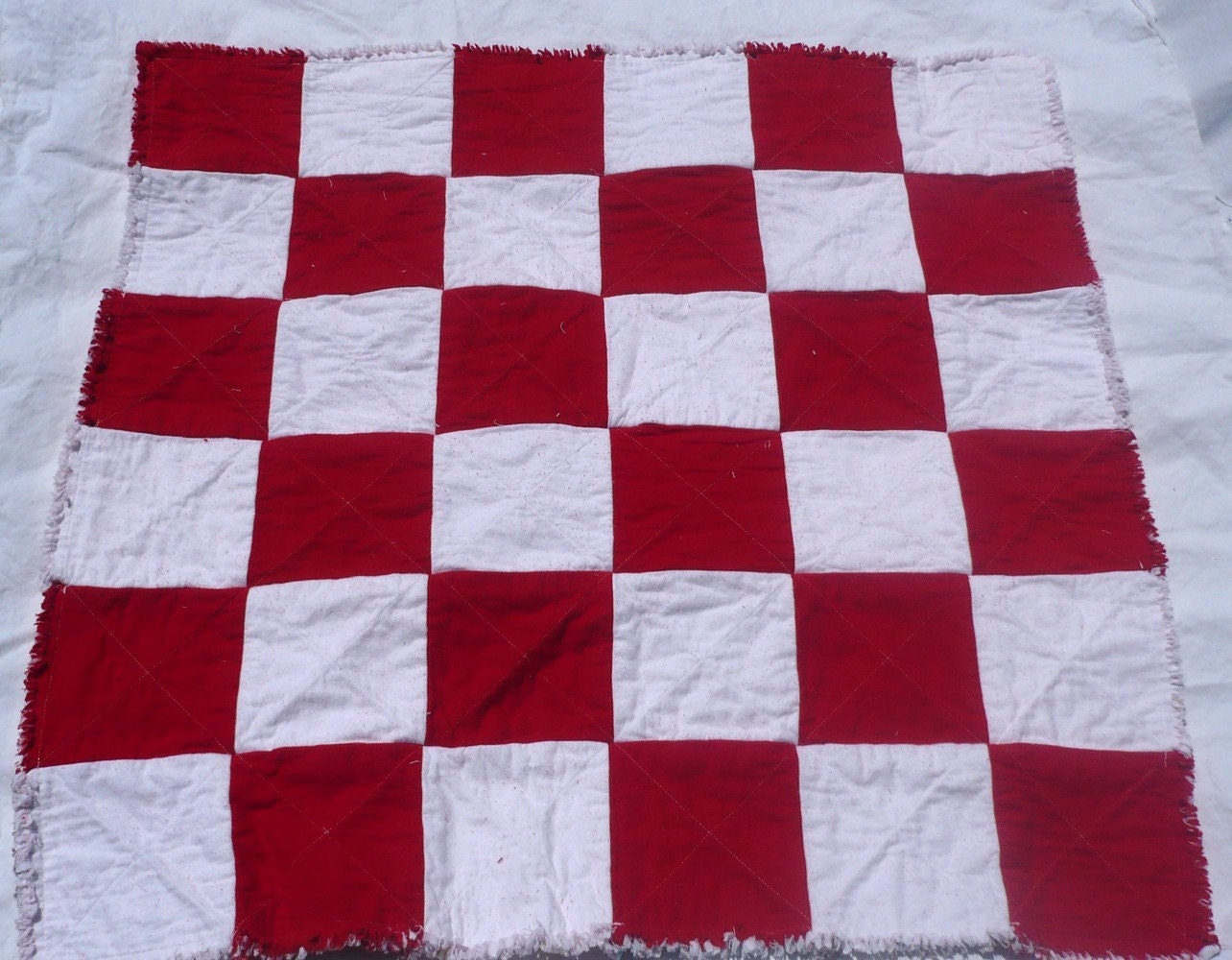 Sock Monkey Baby Rag Quilt - Blue, Red, Brown and Yellow