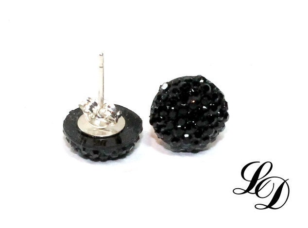 Sterling silver Post earrings- modern - gothic - rockabilly - "Black diamonds"