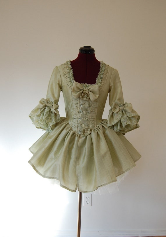 Spring green Mini Marie Antoinette rococo Victorian inspired dress with tutu 26 inch waist