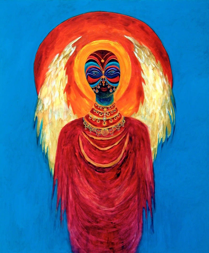 Magical Angel-Black Shaman Tribal Angel Oil Painting,Angel Art by Marina Petro