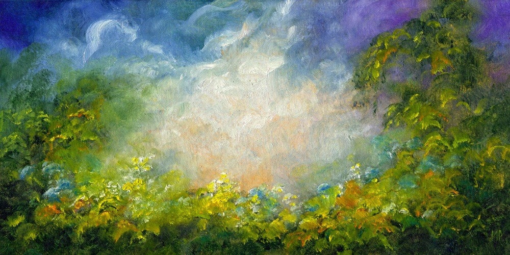 Floral Garden Landscape, Flower Oil Painting, "Meditation Garden" by Marina Petro