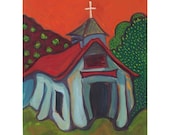 Pilar Church - Archival Print from Original Watercolor 11.25 x 15 inches with border