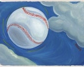 Fly Ball - Archival Print from Original Watercolor 7.5 x 9 7/8 inches with border