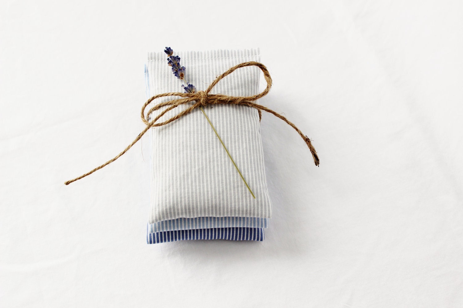 Nautical Ombre Lavender Sachets - Striped Mini Pillows - White Grey and Blue - Seaside Cottage Decor