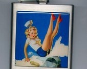 Pin Up Vinatge Sailor Girl Liquor Hip Flask Stainless Steel