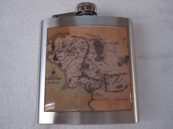 Map Of Middle Earth Liquor Hip Flask Fantasy Stainless Steel 6 ounce