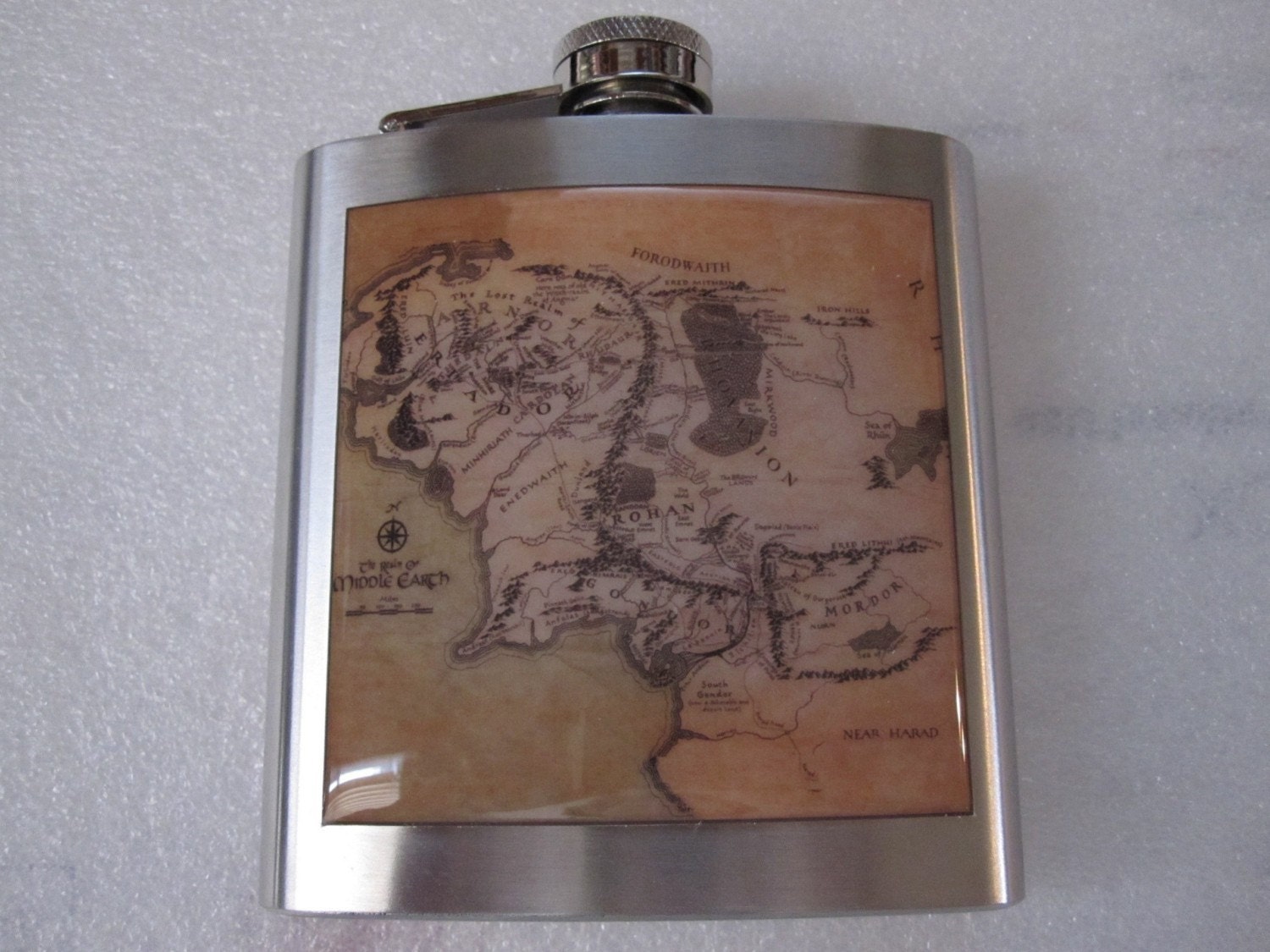Map Of Middle Earth Liquor Hip Flask Fantasy Stainless Steel 6 ounce
