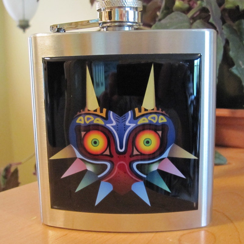 Zelda Majoras Mask Liquor Hip Flask Stainless Steel 6 ounce