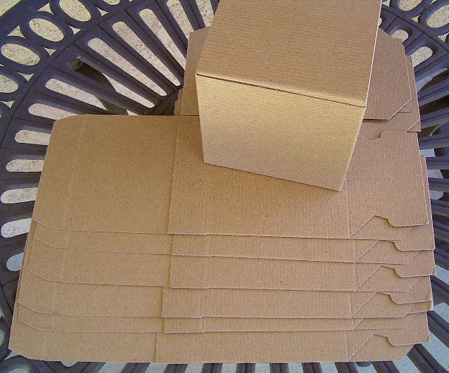 Kraft Pinstripe Gift Boxes (6)  - 4" x 4" x 4" cube  - Cup Size