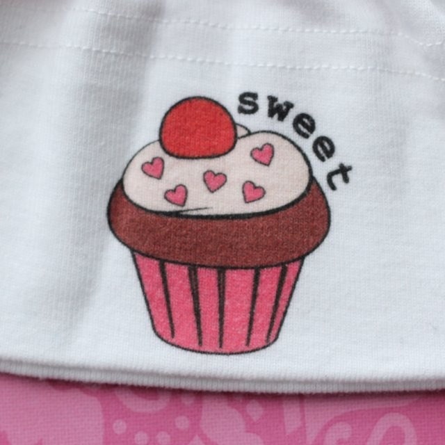 Sweet Baby Knot Hat - White American Apparel with Pink Cupcake Print - Ready To Ship