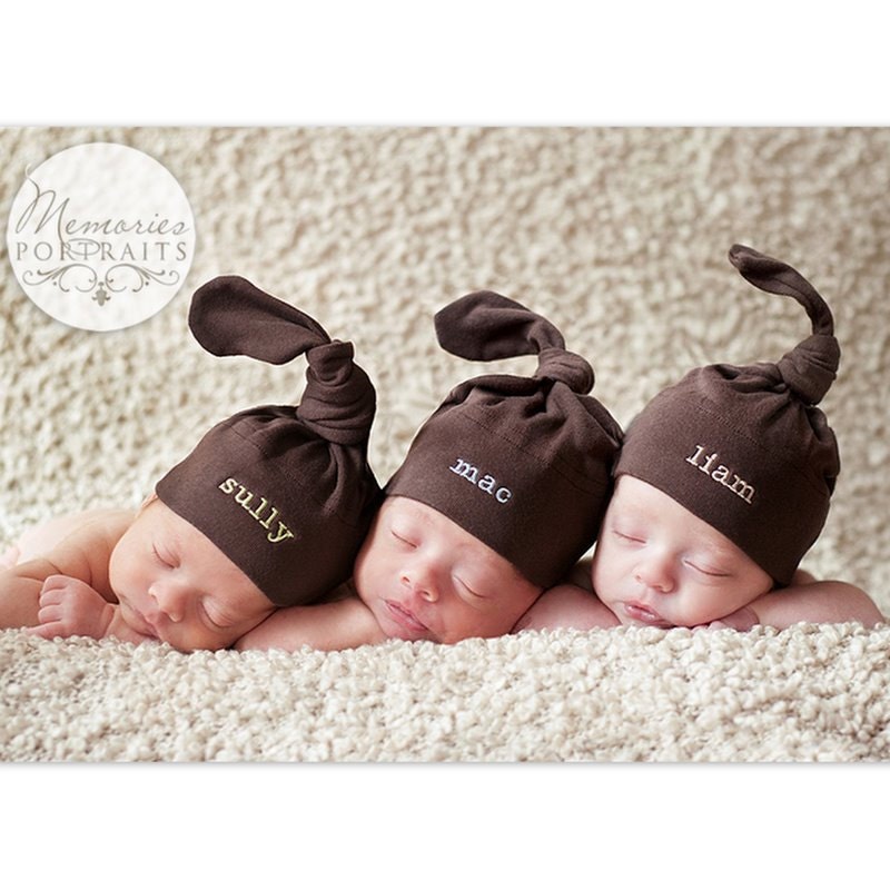 Triplet Baby Hats -  Personalized Embroidery on American Apparel Knot Hats - FREE SHIPPING