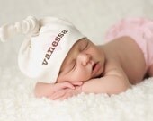 Personalized Organic Natural Cotton Baby Knot Hat - American Apparel with Embroidered Heart