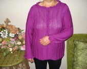 Ready to ship/ GORGEOUS Hand Knitted  Rich Purple with Beaded Mulberry Silk Sweater/Size S/M/Large