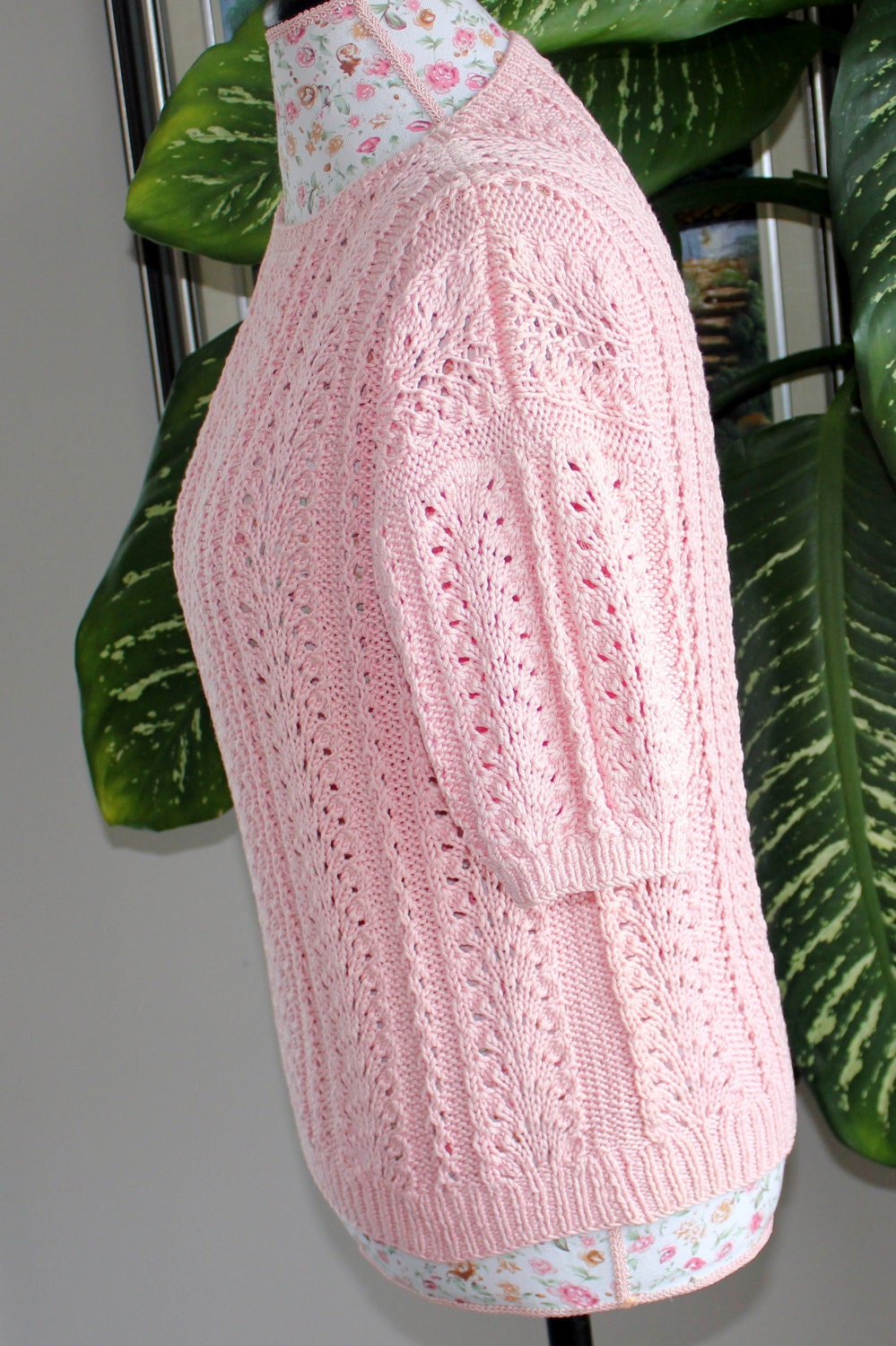 Ready to ship - HANDMADE GRANITA Open Knit Cotton Tunic hand knitted short sleeved/ Size Small/Medium