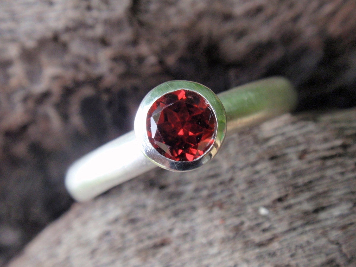 red garnet ring - 5mm natural red garnet ring in sterling silver - stack or solitaire ring - garnet jewelry - made to order