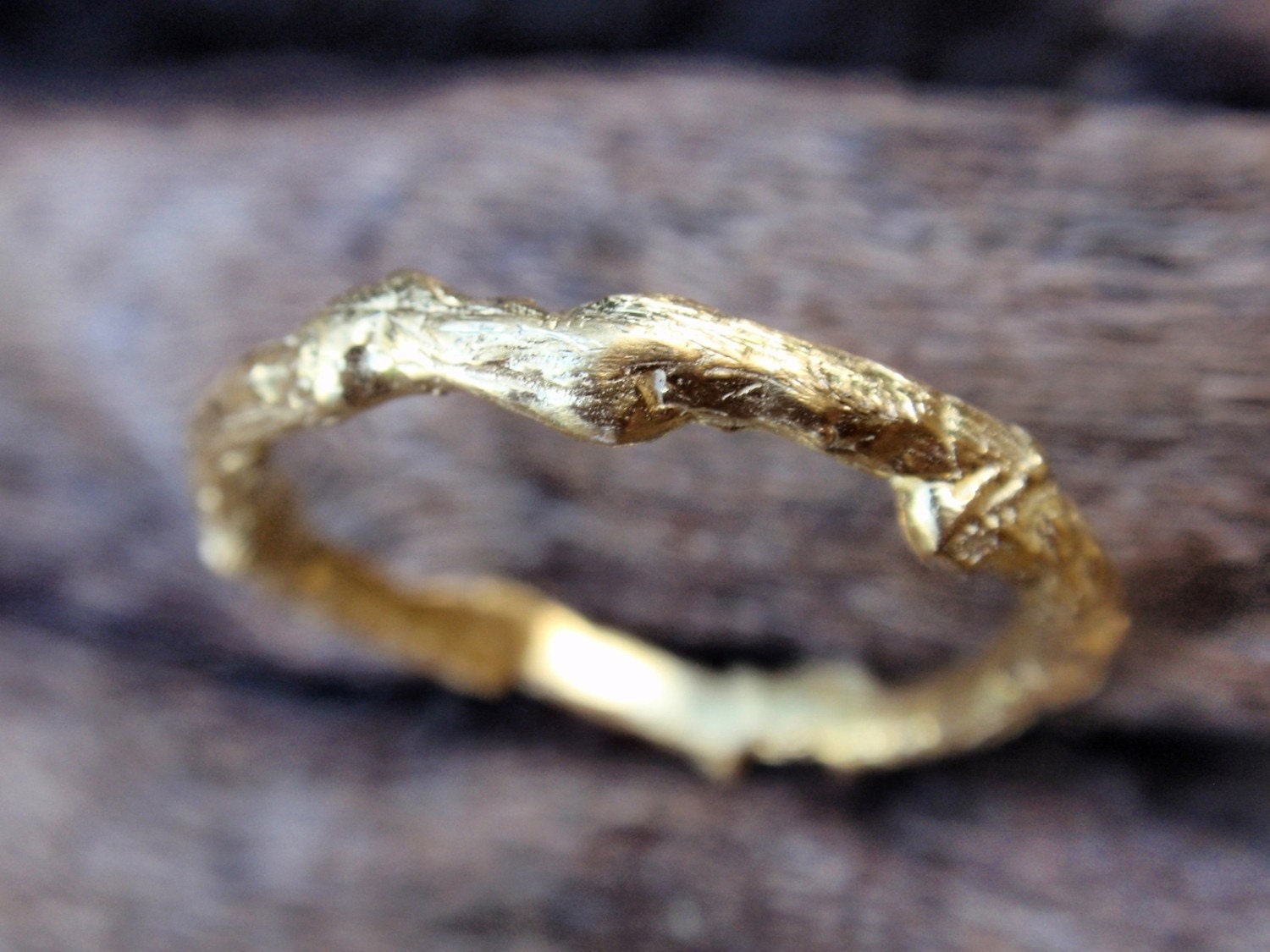 gold twig ring - 14k solid gold wedding band - branch ring - handmade - twig jewelry - recycled - made to order - free shipping