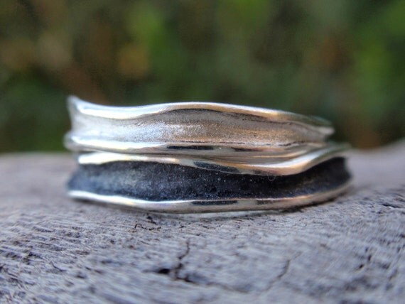 wedding bands , handmade sterling silver wavy channel shaped stacking rings or wedding bands - set of 2 rings - made to order