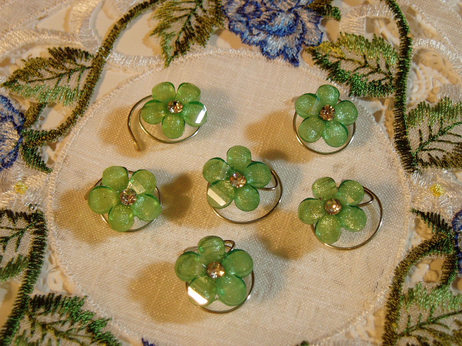 Springtime Flower Hair Swirls Twists  Spins or  Coils in Dazzling Mint Green Acrylic