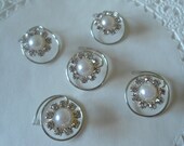 Bridal White Simulated Pearl Hair Swirls wth Rhinestone accents
