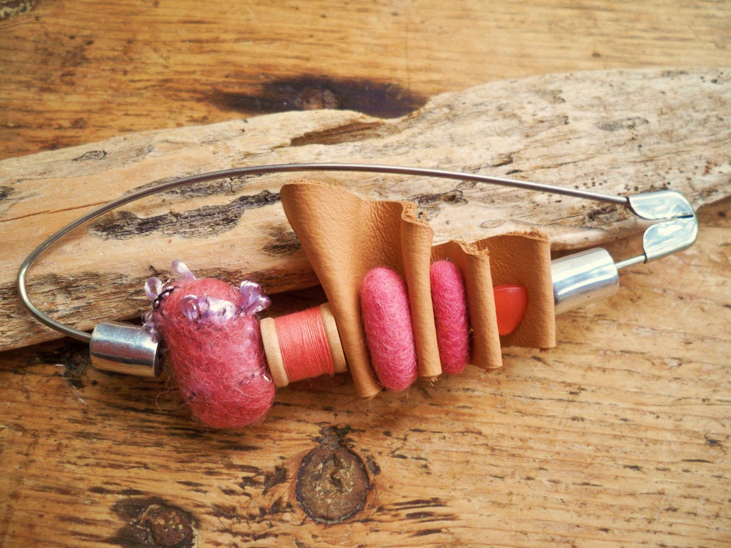 Sildara Handmade Unique Oversized Safety Pin Accessory - Pinks