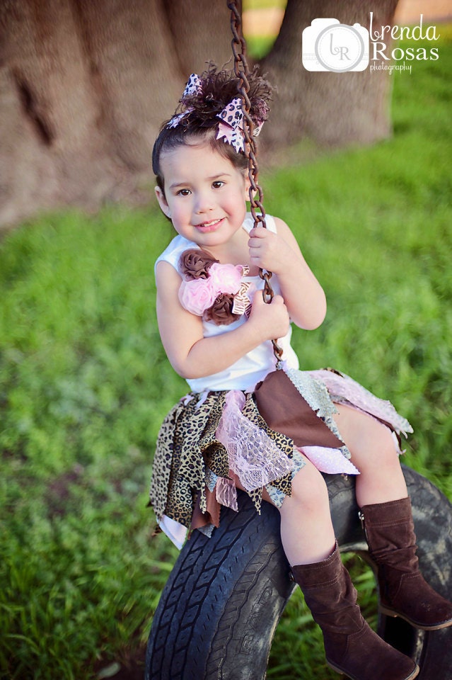 Fabric Scrap Tutu Skirt Pink and Brown Shabby Chic MADE TO ORDER size Newborn to 4T