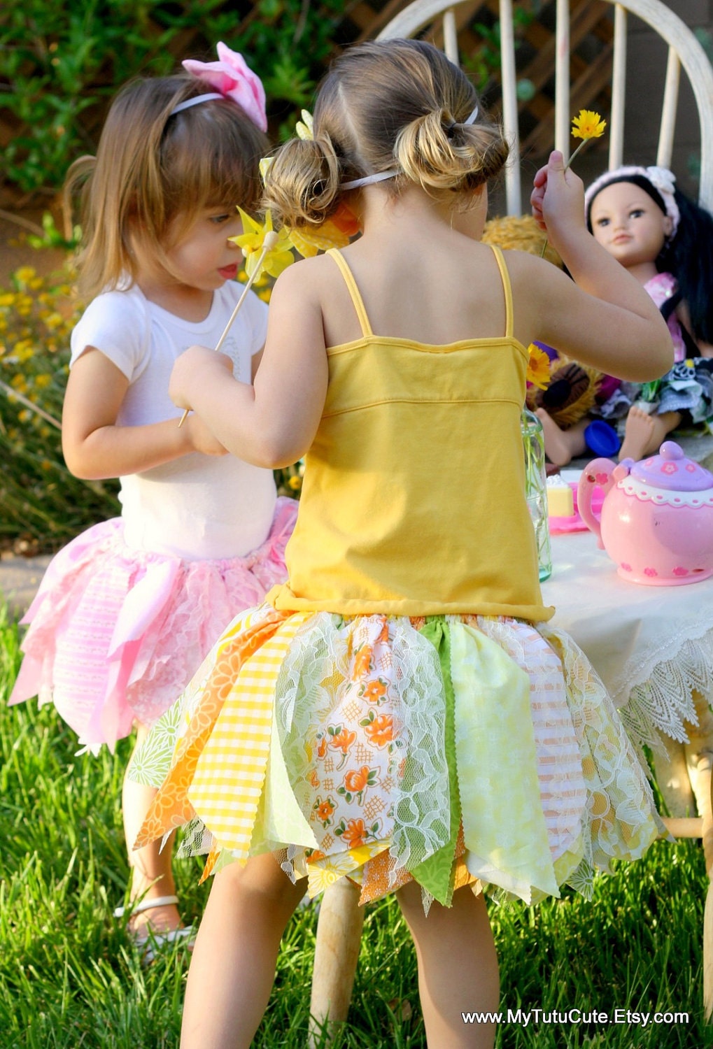 Fabric Scraps Tutu Skirt Yellow Sunshine MADE TO ODER size Newborn to 4T