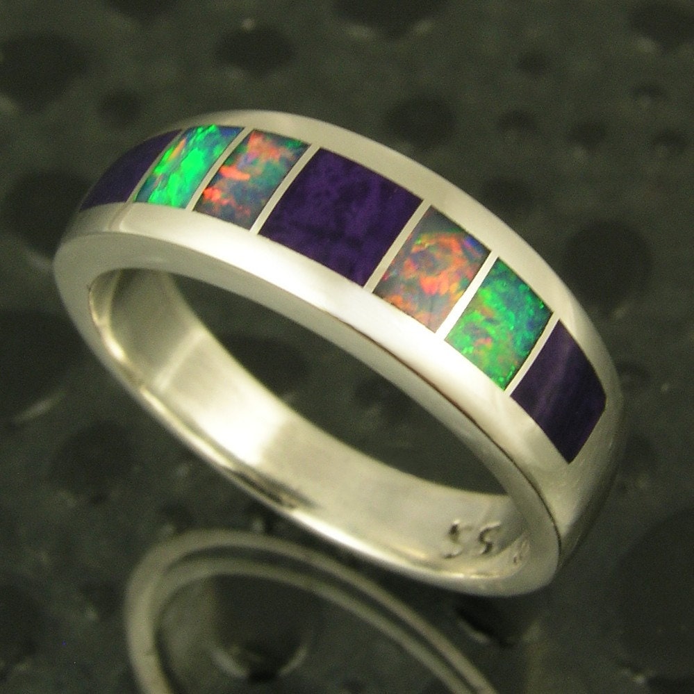Sugilite and Australian opal inlay ring by Hileman