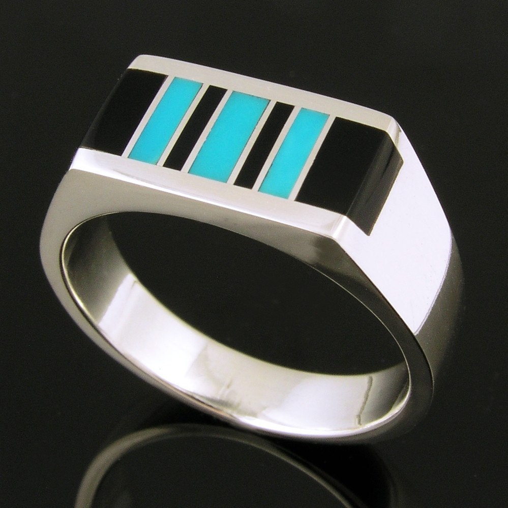 Turquoise and Black Onyx Inlay Ring