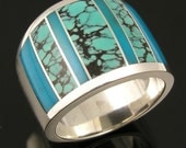 Spiderweb Turquoise and Gem Silica Inlay Silver Ring by Hileman