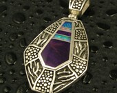 Large sterling silver pendant inlaid with Australian opal and sugilite.