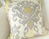 Yellow Gray Damask Pillow Cover 18 Inch Ikat Decorative Pillow Accent Cushion Cover