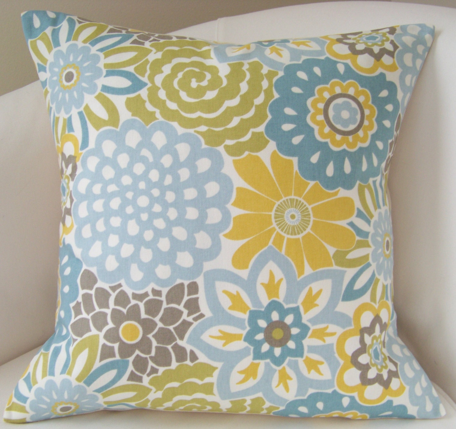 Decorative Pillow Cover 18x18 Inch Spa Blue Yellow Cushion Throw Accent