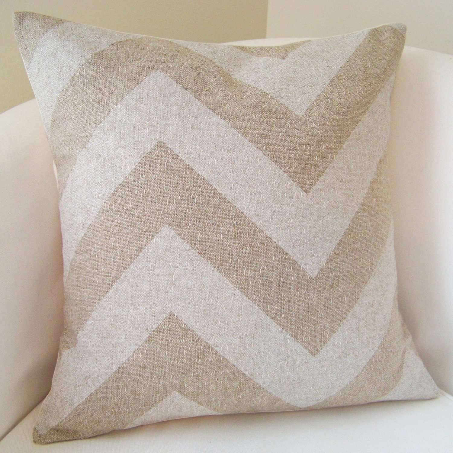 Decorative Pillow Cover Chevron Pillow Zig Zag Cushion Throw Accent Pillow Beige Neutral 18x18 Inches