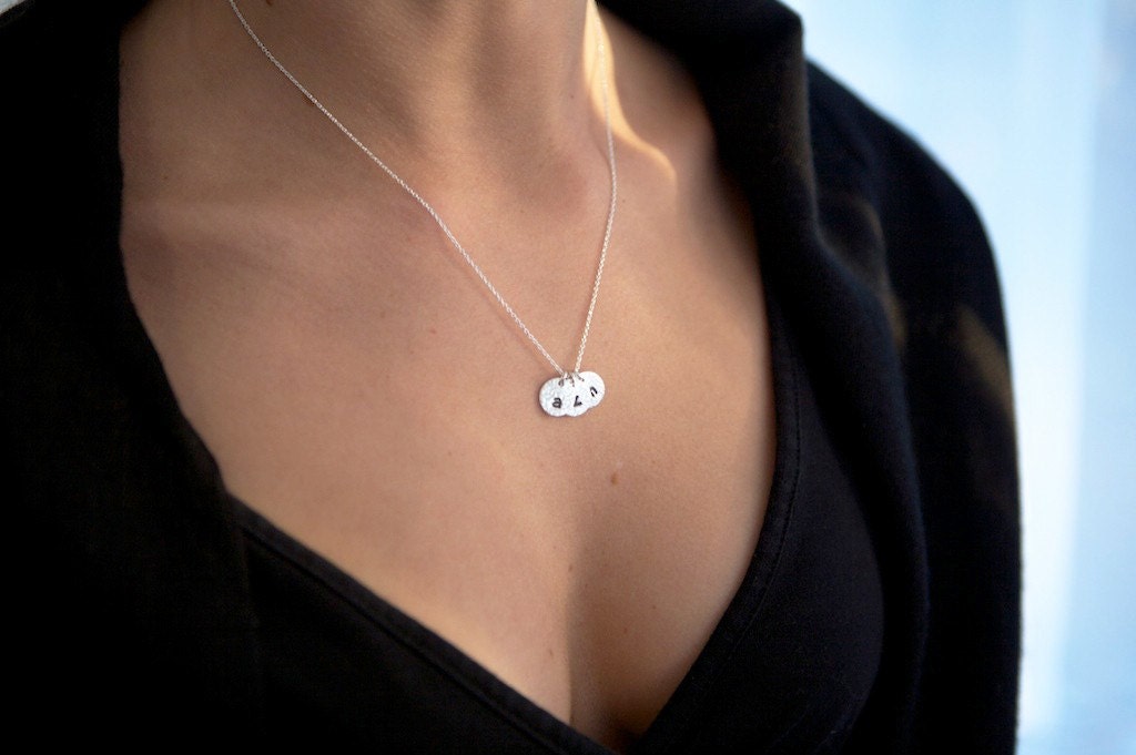 Simple and Sophisticated Fine Silver Circle Charm Necklace - Three Charms Personalized