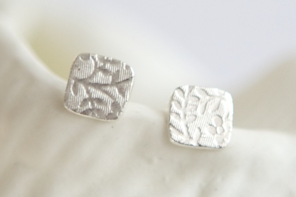 Silver Square Post Earrings - Choose Your Texture