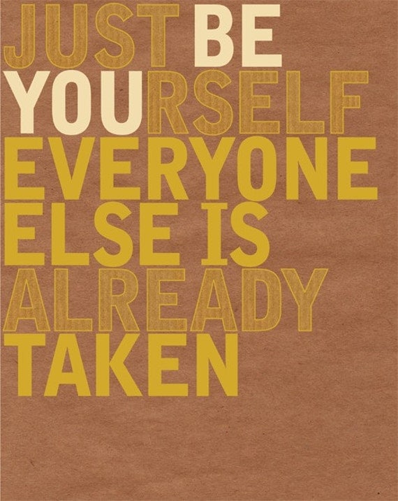 Inspirational Typography, Saying Art Print / Typography Poster "BE YOU" 8x10 Positve Inspiring Message / Quote in Brown, Yellow