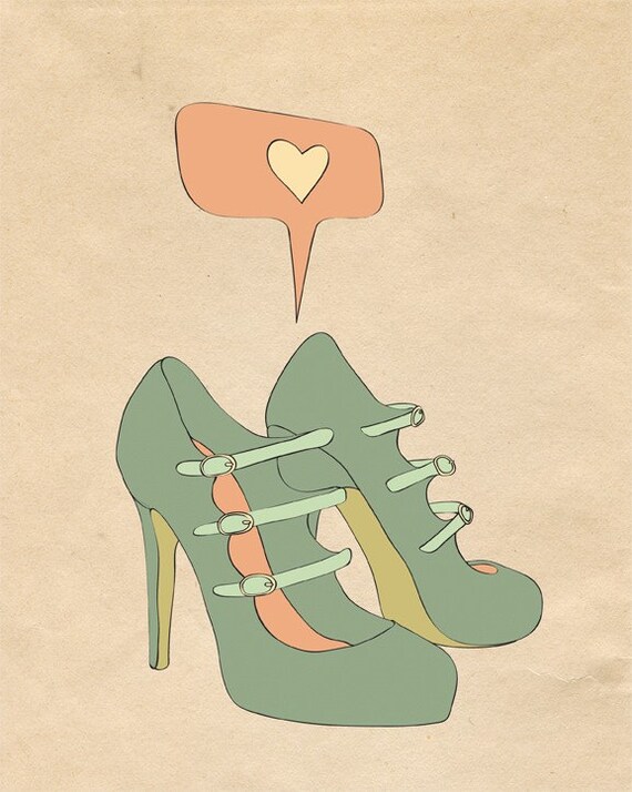 Shoes Illustration Print Art, Shoes Wall Decor Illustration, Fashion Shoes Poster "I LOVE SHOES" Shoe Lover Print for Girls Room Decor