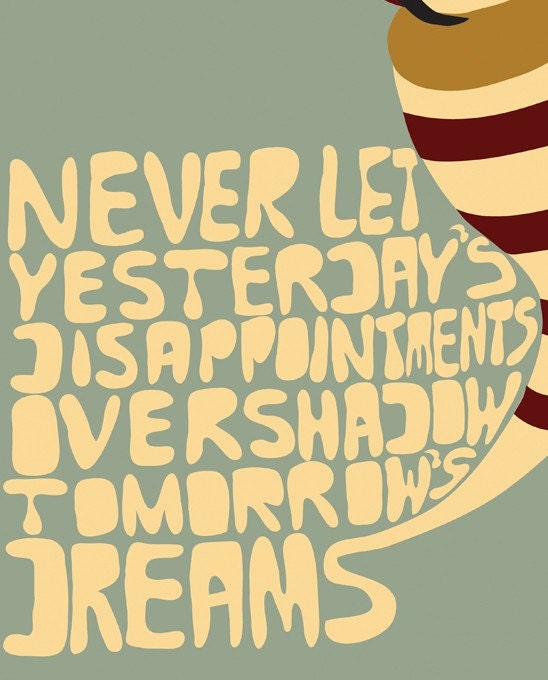 Positive Print Art / Typography Poster "Let Go of Disappointments" Hand Drawn Modern Art with Inspiring Saying and Illustration