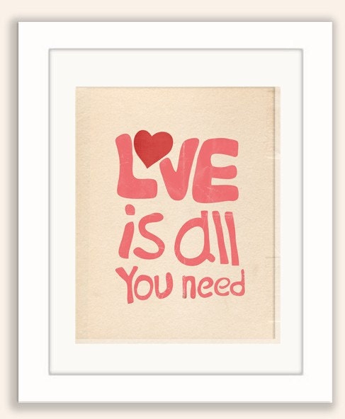 Typographic Love Quote Print, Digital Illustration, Typography Art Print / Love Saying Poster "Love is all you need" 8x10