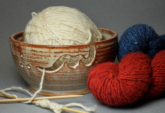 Bridges Pottery Large Yarn Bowl Large Knitting Bowl Shiny Cream & Honey Showcased by Vogue KNitting CUSTOM ORDER