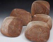 Bridges Pottery Set of four (4) patterned square plates Cinnamon