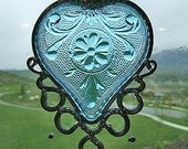 Azure Love - Retro heart-shaped dish upcycled into a Windchime