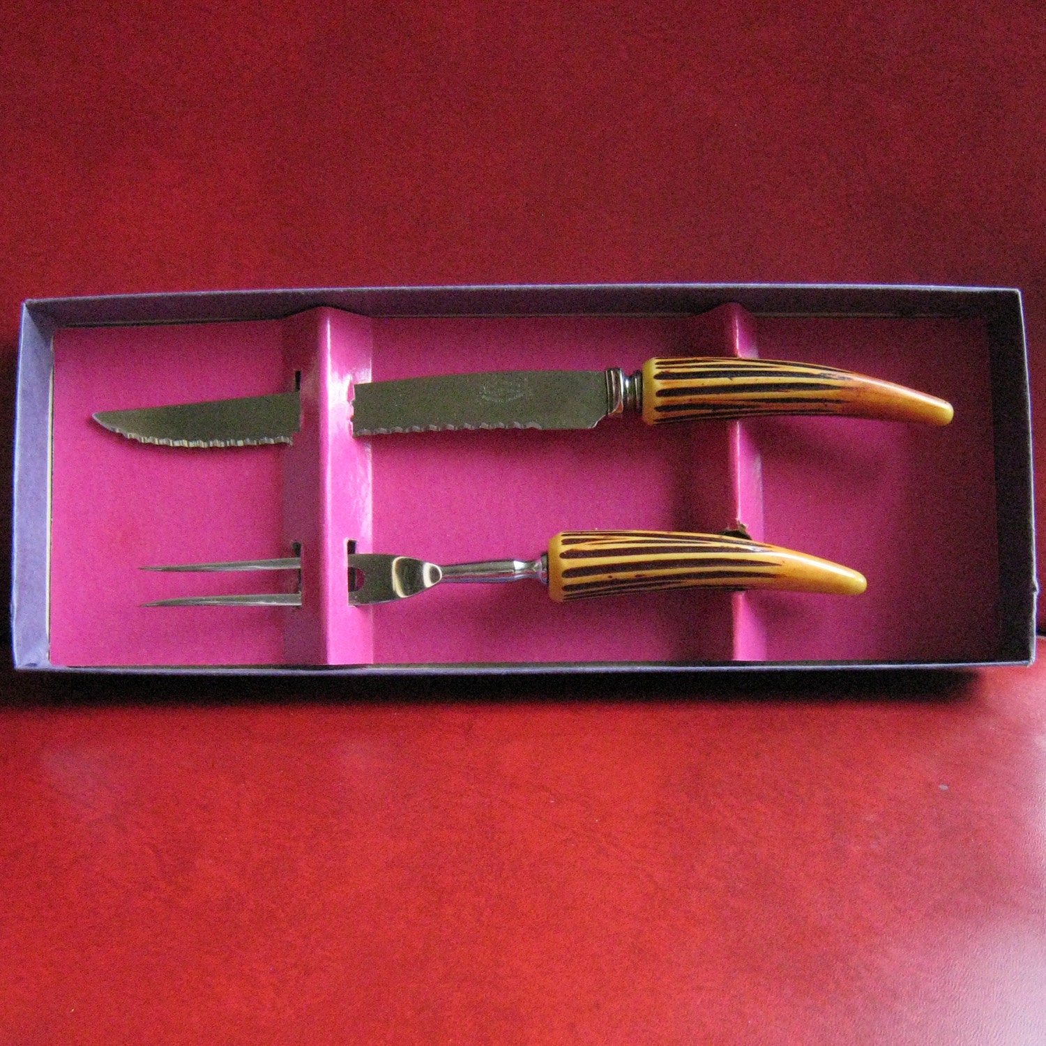 Vintage Antler Carving Set - Faux Stag - Knife & Meat Fork, Lifetime Cutlery