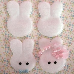 4 padded felt Easter Bunny EM-278 appliques for hair clips, scrapbooking and more